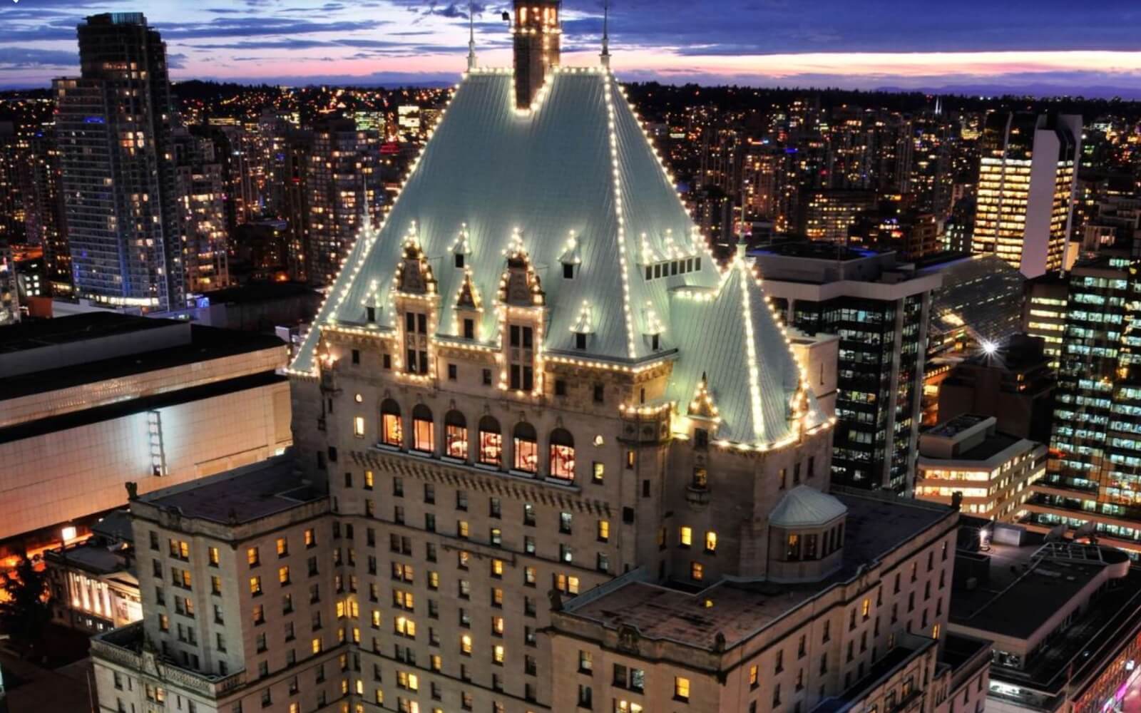 The Fairmont Hotel Vancouver at night