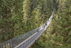 tourists crossing the capilano suspension bridge in vancouver bc canada