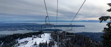 A view from the chairlift at Grouse Mountain overlooking Vancouver