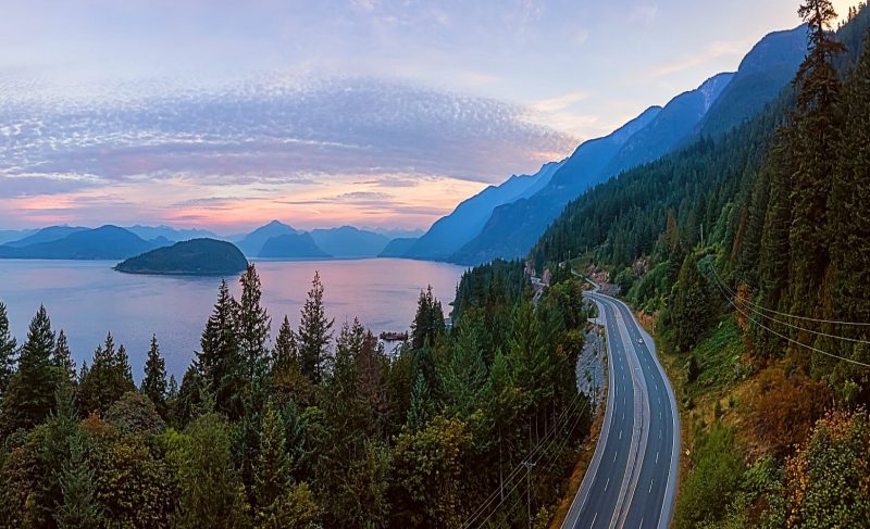 The Sea to Sky Highway passes by Howe Sound