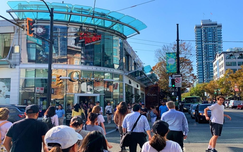 People shopping along Vancouver’s Robson Street