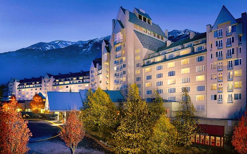 The Fairmont Chateau Whistler in front of Whistler Mountain