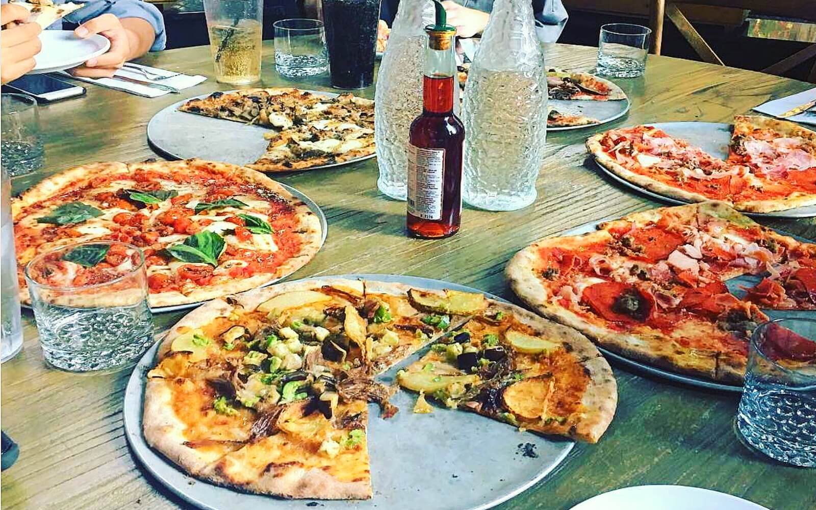 A variety of pizzas at pizzeria antico