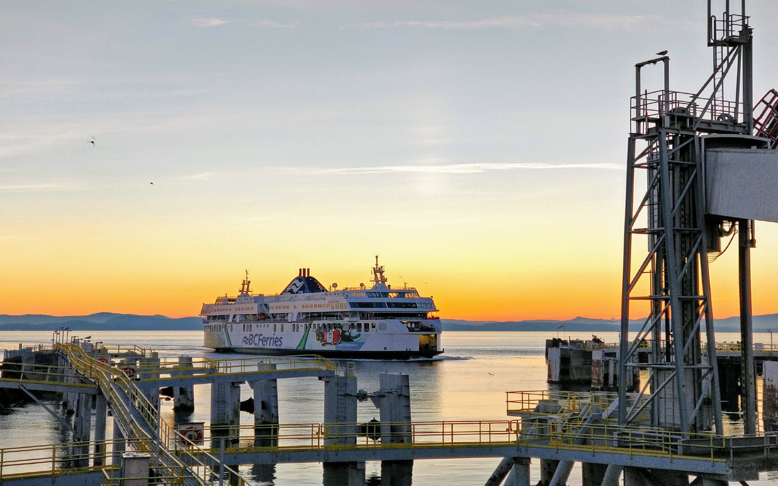 A ferry approaches Tsawwassen Terminal, near Vancouver BC