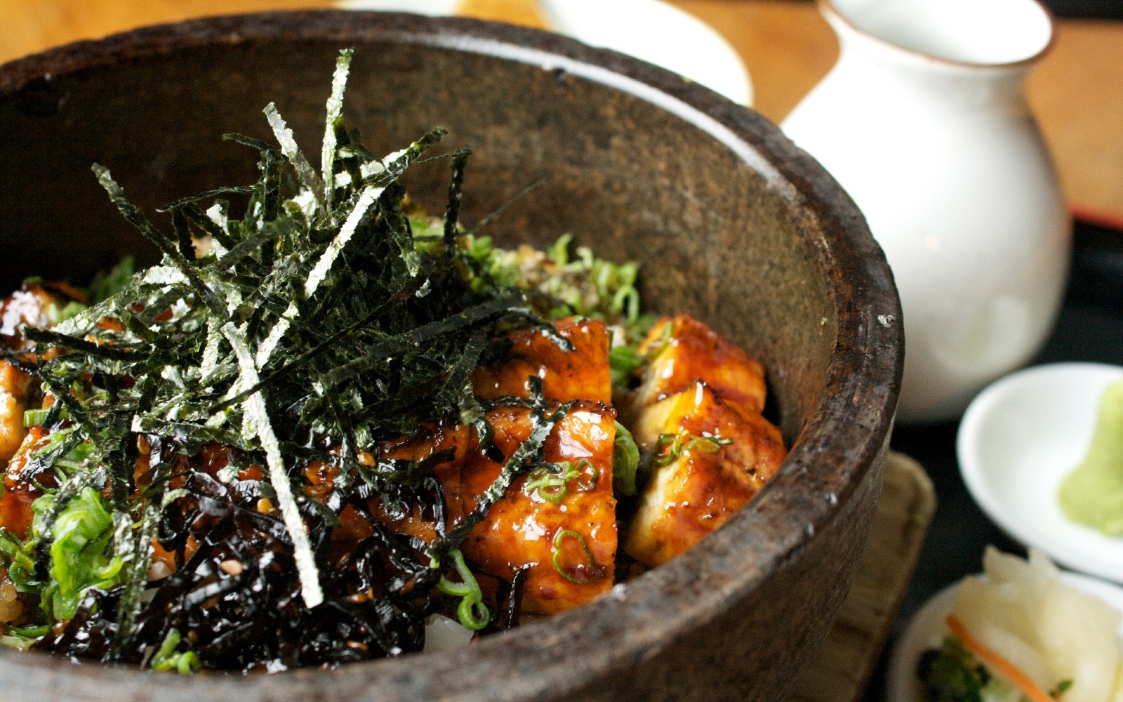stone rice bowl with chicken at kingyo izakaya vancouver