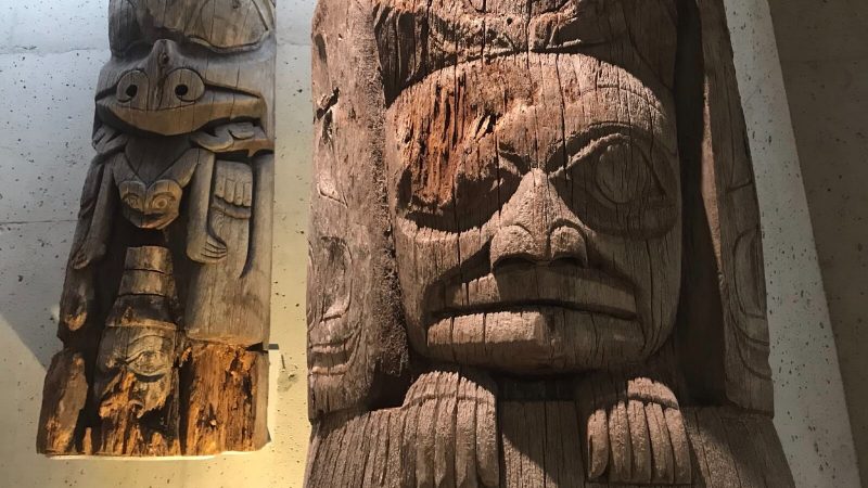 old totem poles on display at the museum of anthropology vancouver bc canada