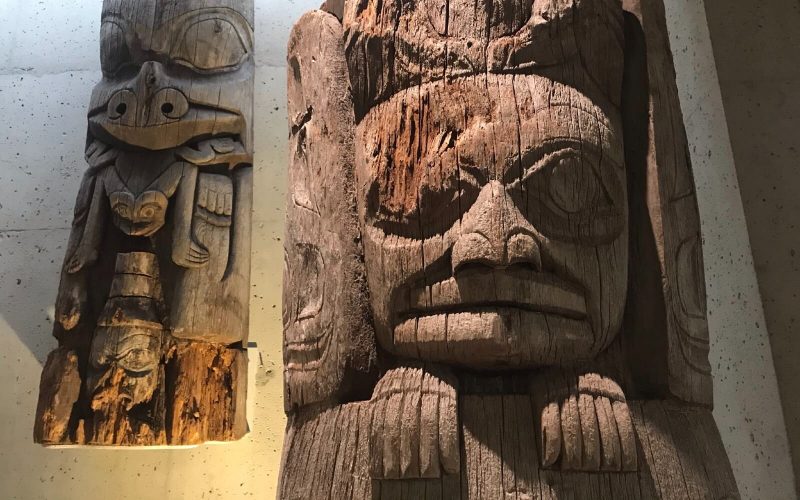 old totem poles on display at the museum of anthropology vancouver bc canada