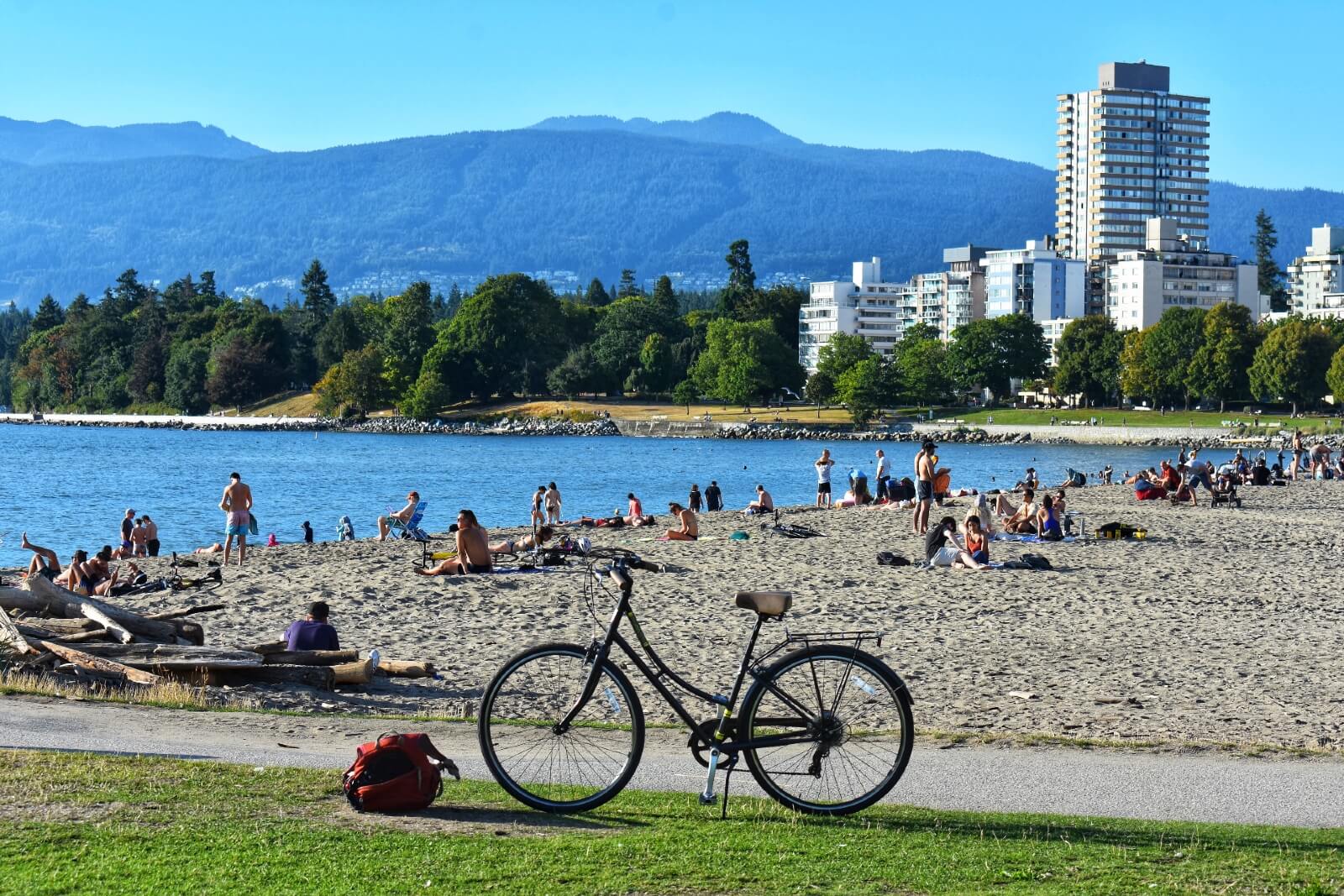 a bicycle on its stand at second beach vancouver bc canada