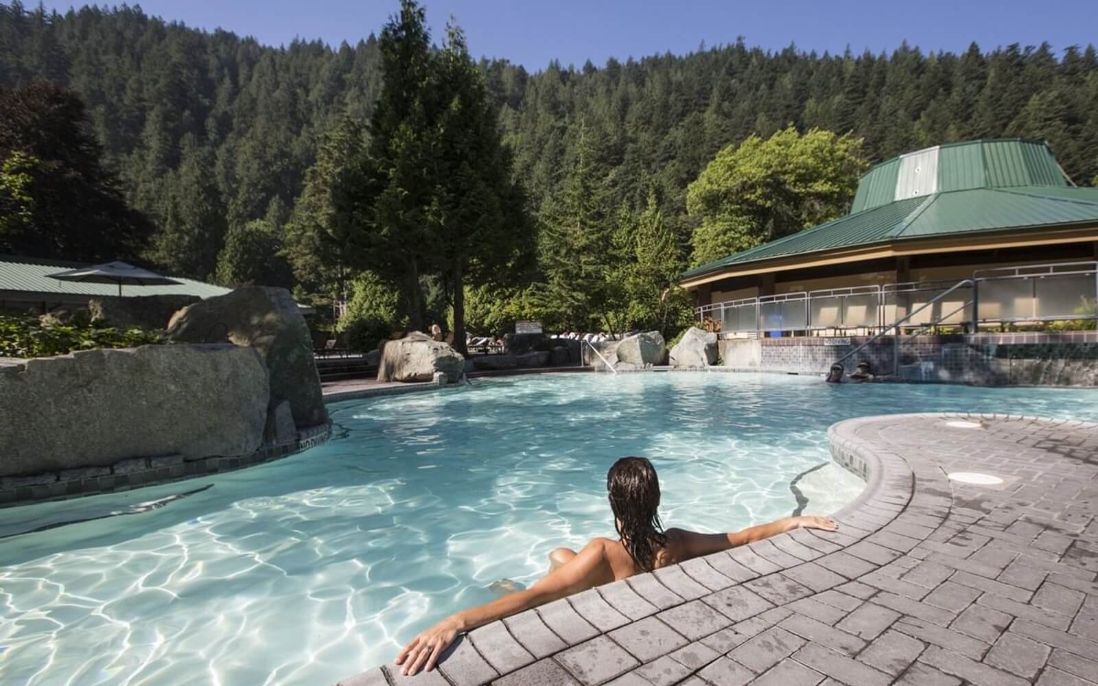 sunbather relaxing at harrison hot springs resort near vancouver bc