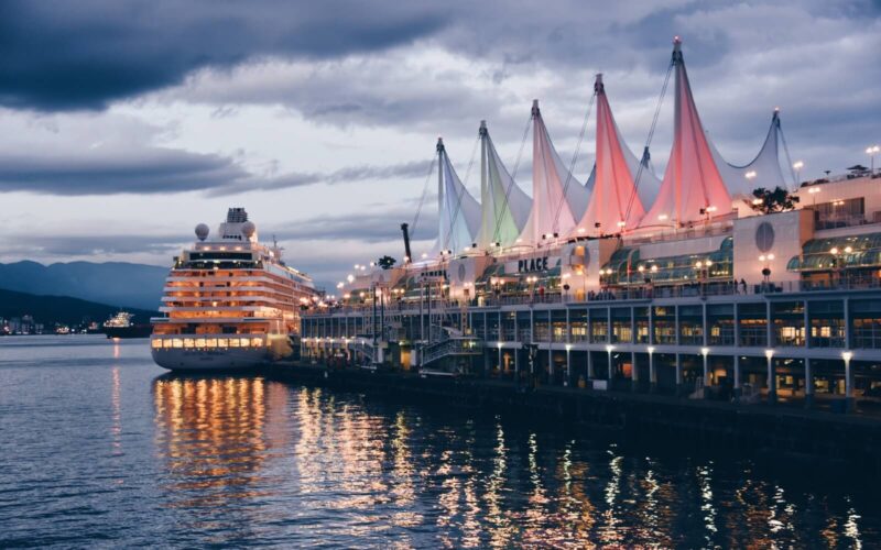a cruise ship leaving the vancouver cruise ship terminal