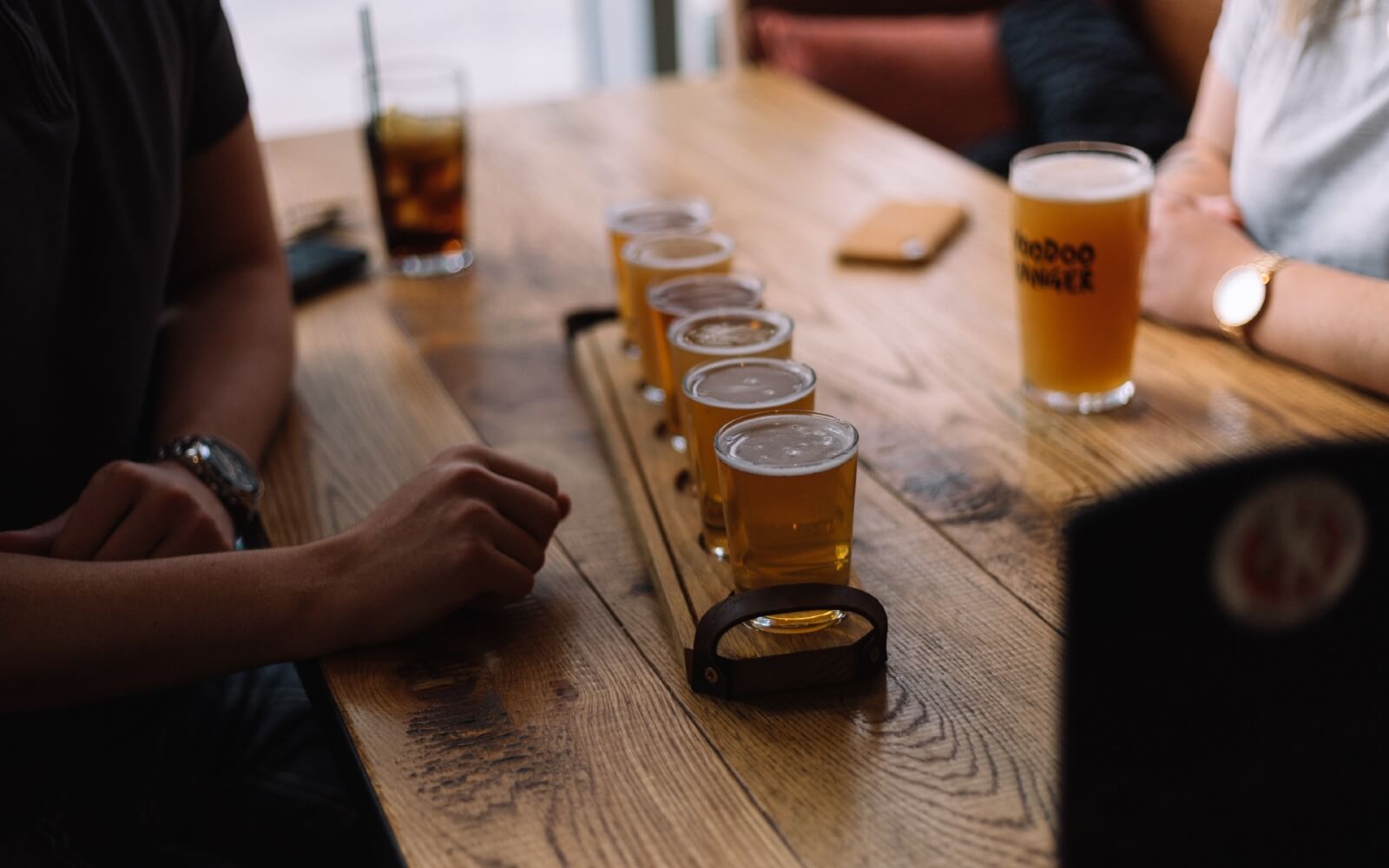 a flight of beers at an east vancouver brewery