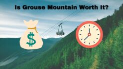 grouse mountain gondola with money sign and clock