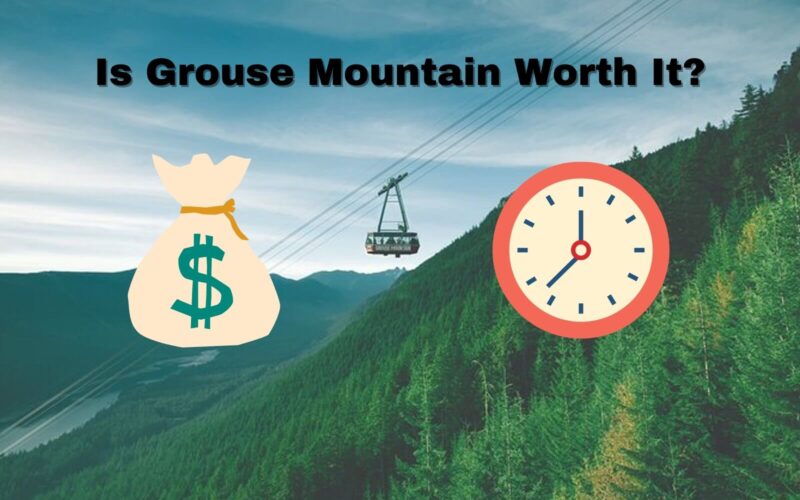 grouse mountain gondola with money sign and clock