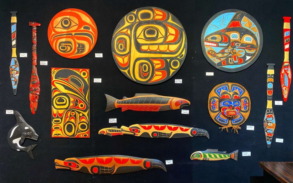 first nations art in a gallery at granville island in vancouver