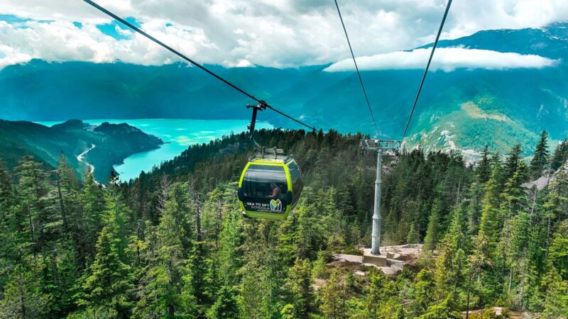 a group takes the gondola up Mt. Habrich after purchasing sea to sky gondola tickets