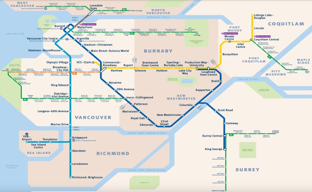a map of the Vancouver public transport system.