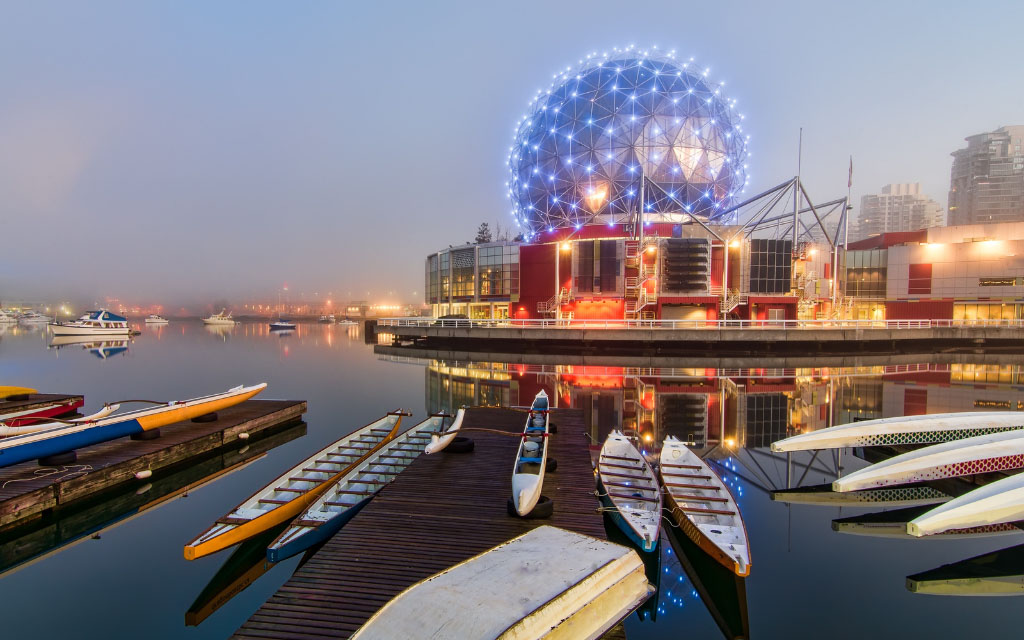 science world building and some row boats in vancouver bc canada