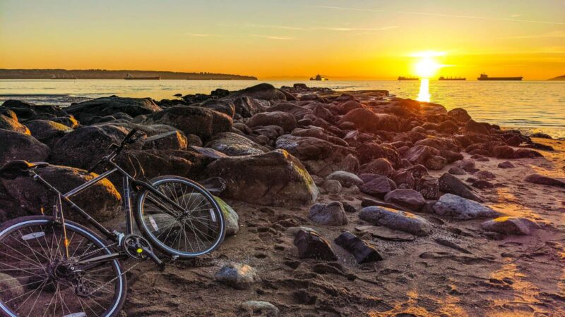 a bike on sunset beach on one of our vancouver bike tours