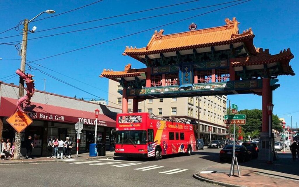 a hop on hop off bus in seattle's chinatown
