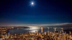 vancouver skyline under moonlight in february