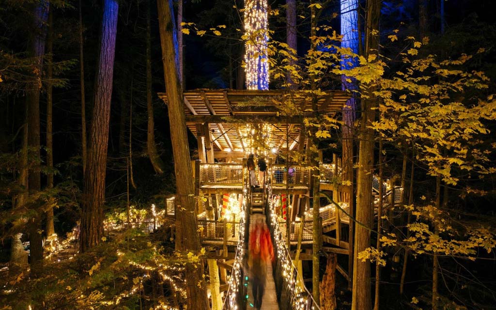 canyon lights in the capilano suspension bridge in vancouver bc canada