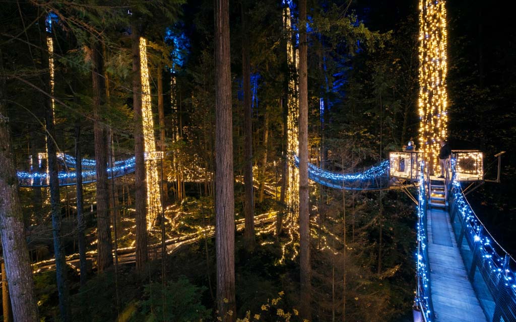 capilano lights during christmas in vancouver bc canada