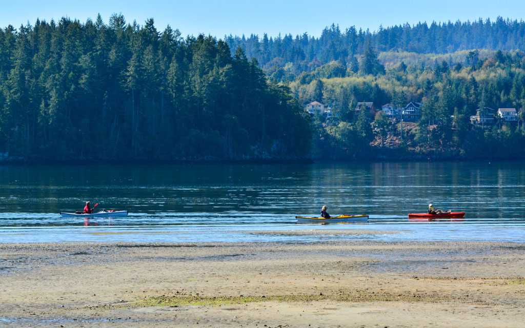 people kayaking in porpoise bay park in bc canada