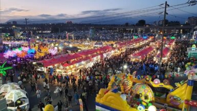 an aerial view of the richmond night market in richmond, bc.
