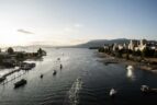vancouver harbour at sunset from burrard bridge