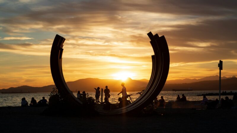 A snapshot of the whale bones at sunset beach during a Victoria Day Vancouver.