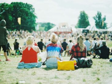 festival goers at a park attending a concert on bc day in vancouver bc canada