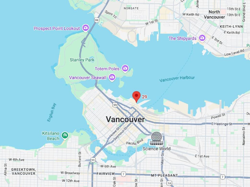 map showing the location of canada place in vancouver bc