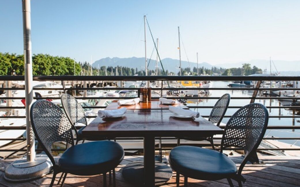 A view of the patio at Cardero's in Coa lHarbour, Vancouver, BC.